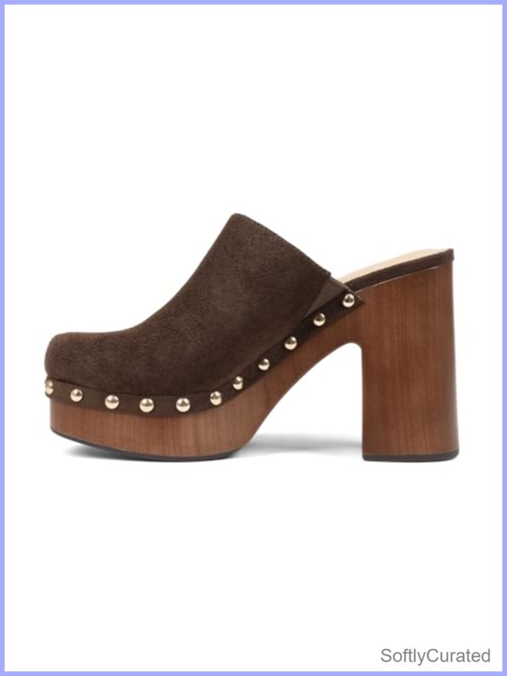 Platform Clogs High Heel Studded Slip On Mules Vegan Suede